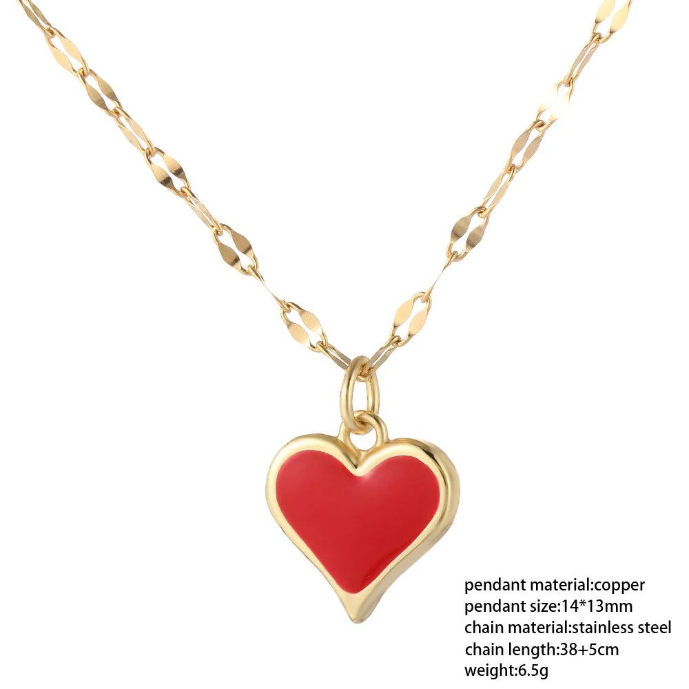 Red Heart Love Pendant Necklace for Women Choker Long Chains Neck Lace Gold Color Collar Lovers Gift Boho Party Fashion Jewelry - So Real Fashion