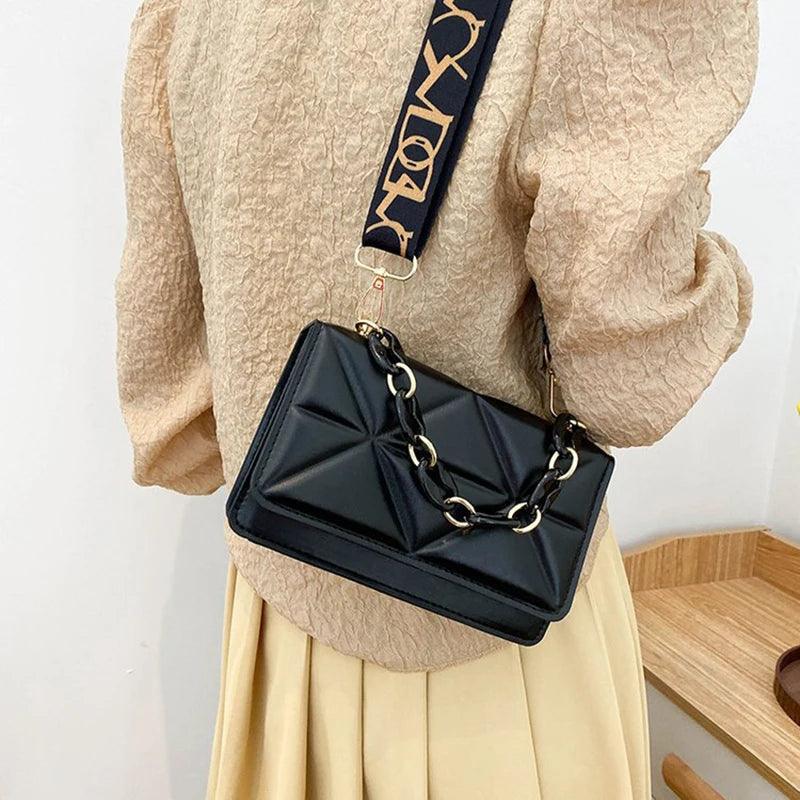 Lingge Chain Shoulder Bag Solid Color Messenger Small Square Bag - So Real Fashion