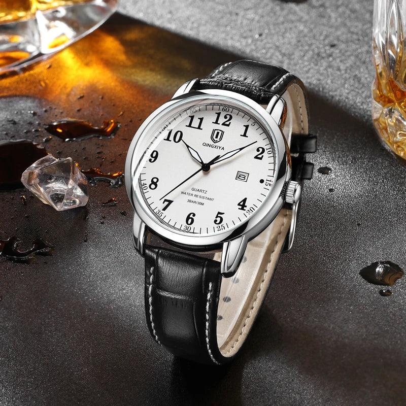 QINGXIYA Brand New Fashion Leather Strap Quartz Watch for Men Sports Waterproof Calendar Luxury Man Wristwatch Reloj Hombre - So Real Fashion