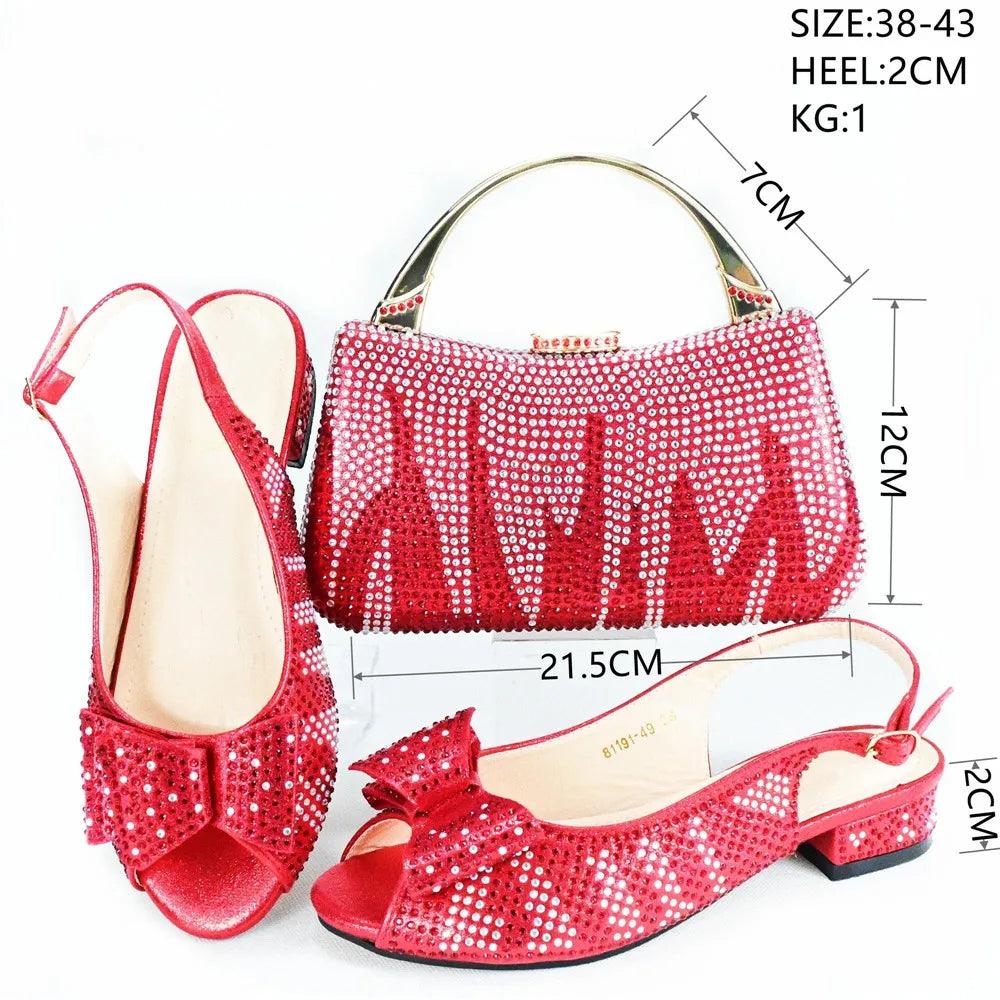 Autumn Fashion PU With Rhinestone Woman Sandal Shoes And Bag Set Elegant Low Heels Shoes And Bag To Match Set For Party - So Real Fashion