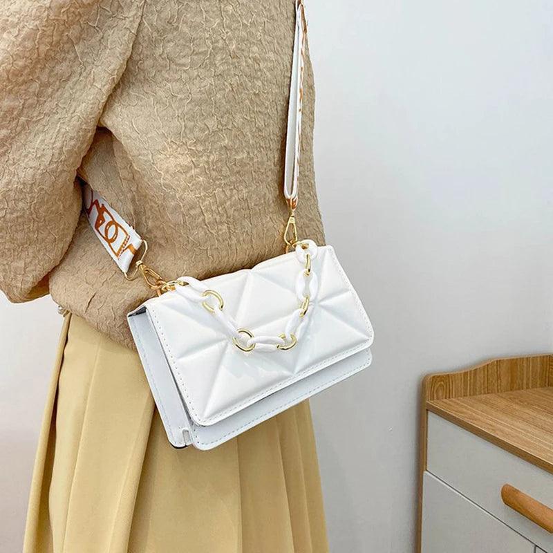 Lingge Chain Shoulder Bag Solid Color Messenger Small Square Bag - So Real Fashion