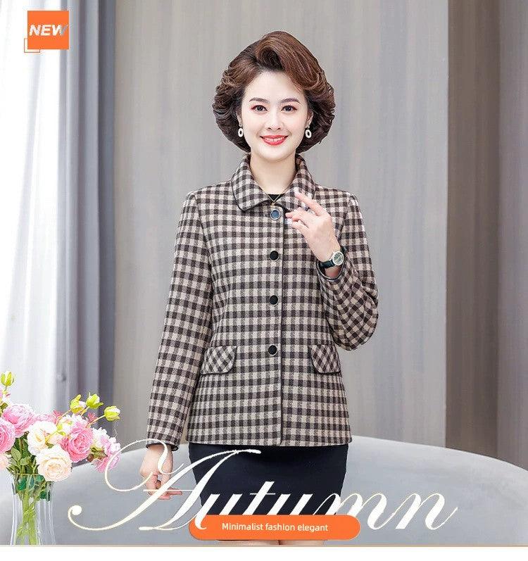 Classic Style Ladieswear Middle-Aged and Elderly Plaid Spring and Autumn Clothing - So Real Fashion