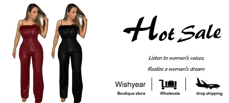 New Elegant Sexy Sequin Feather Patchwork Spaghetti Strap Jumpsuits Women Sleeveless Backless Straight Birthday Rompers Overalls - So Real Fashion