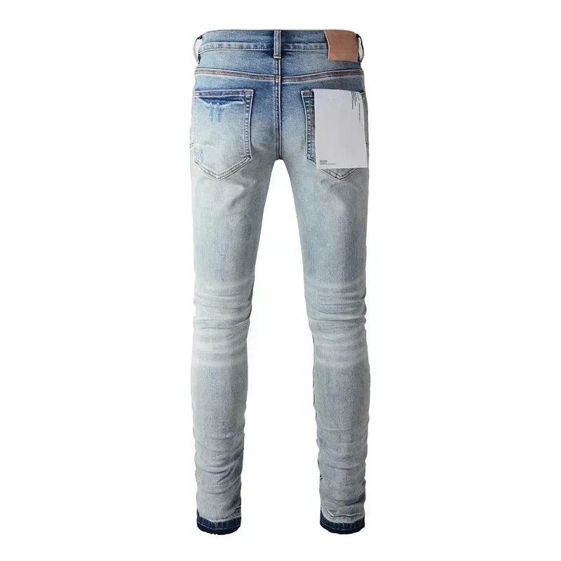 Purples Jeans Men denim pants distressed slim fitting paint brands Fashion Repair Low Rise Skinny Denim pants - So Real Fashion