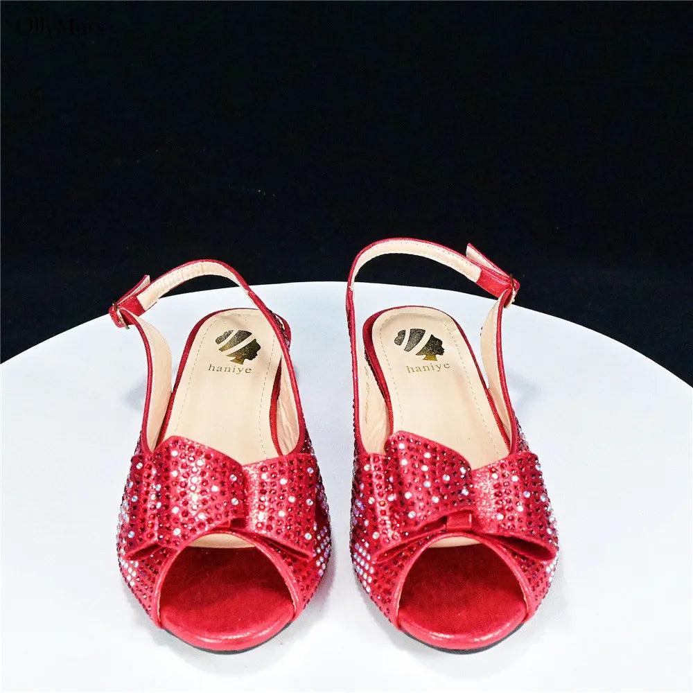 Autumn Fashion PU With Rhinestone Woman Sandal Shoes And Bag Set Elegant Low Heels Shoes And Bag To Match Set For Party - So Real Fashion