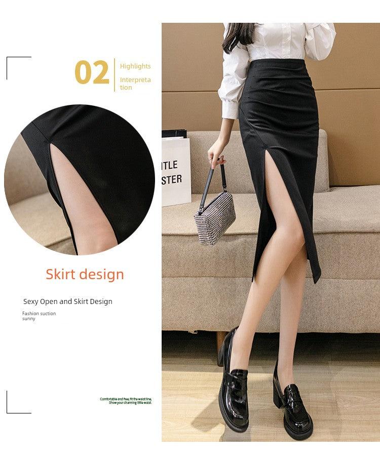 Irregular Slit Mid Length Long Length Spring Pleated Skirt - So Real Fashion