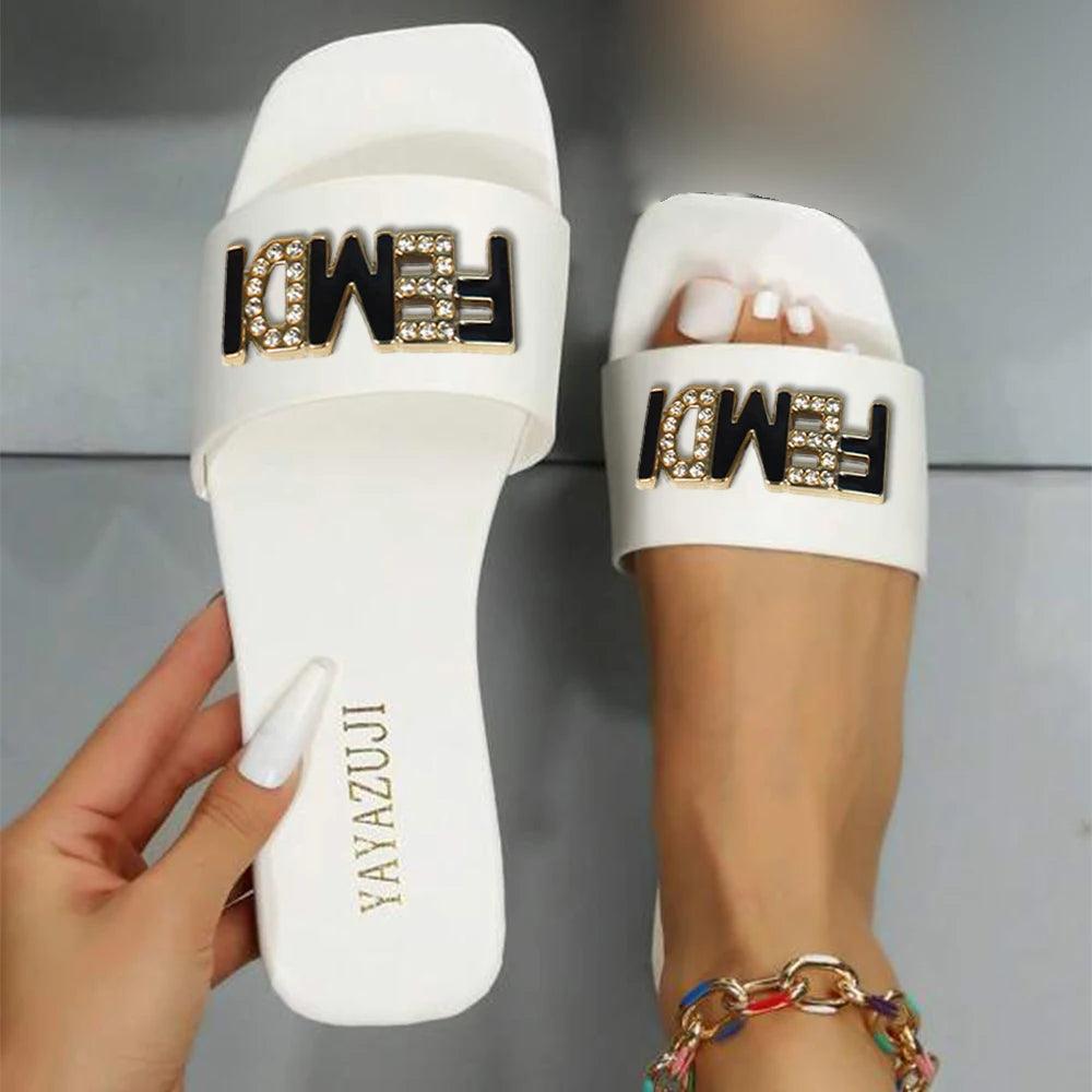 Women Luxury Fashion Single Band Slides Minimalist Plain Outdoor Flat 2023 Sandals Summer New Sandy Beach Slippers Open Toe Shoe - So Real Fashion