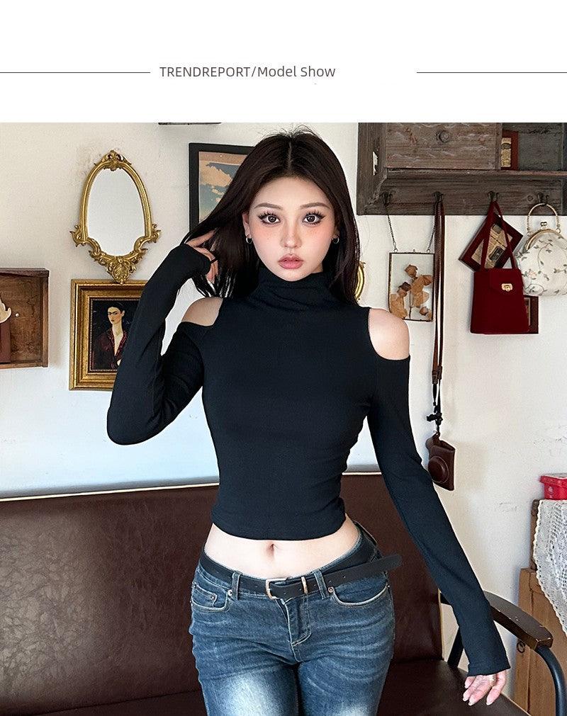 Gagaopt Half Turtleneck Pure Color Slim Fit Long-Sleeved T-shirt - So Real Fashion