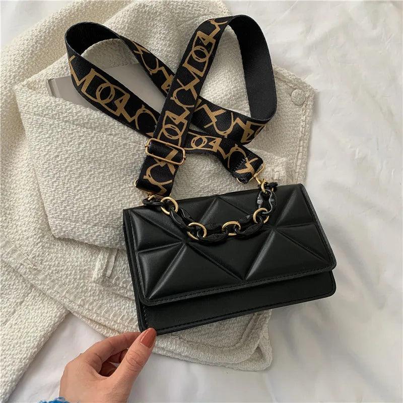 New WOMEN'S Bags Korean Version of the Lingge Chain Shoulder Bag Solid Color Messenger Small Square Bag - So Real Fashion