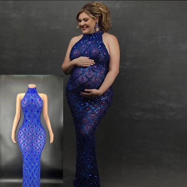 Stretchy Fabric Maternity Dress Pregnancy Photoshoot Rhinestone Maternity Fashion Senior Baby Shower Photograph Props Clothes - So Real Fashion