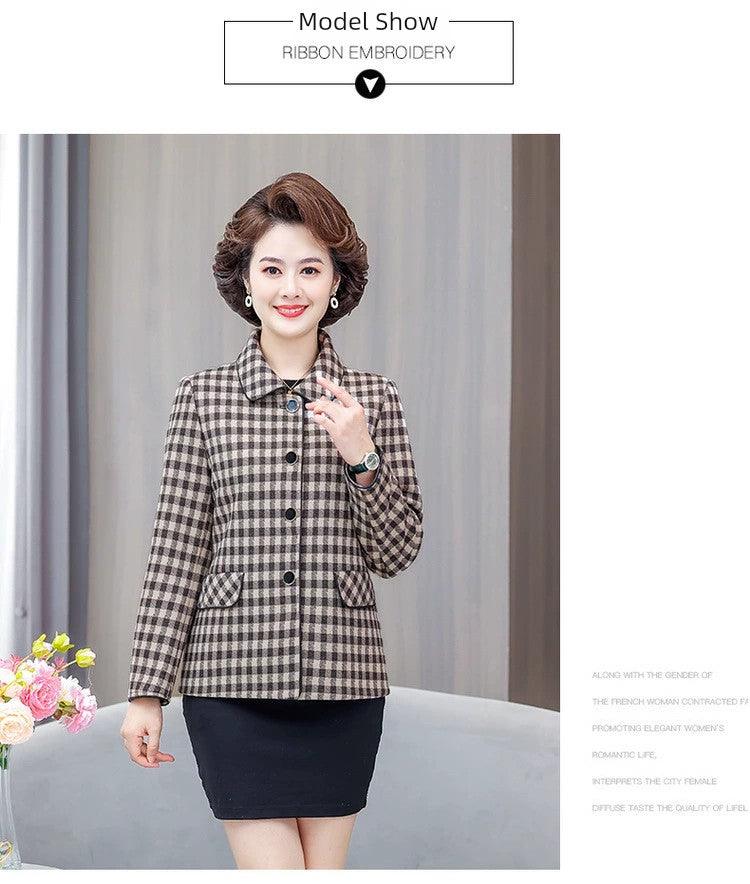 Classic Style Ladieswear Middle-Aged and Elderly Plaid Spring and Autumn Clothing - So Real Fashion