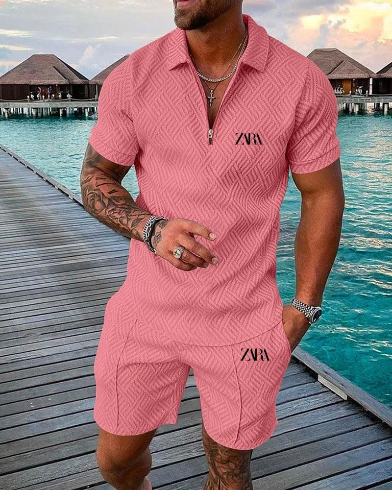 High Quality Fashion Summer Luxury Men's Leisure PoloT T-shirt Set with Extra Large Trendy Print Beach Style Fabric - So Real Fashion