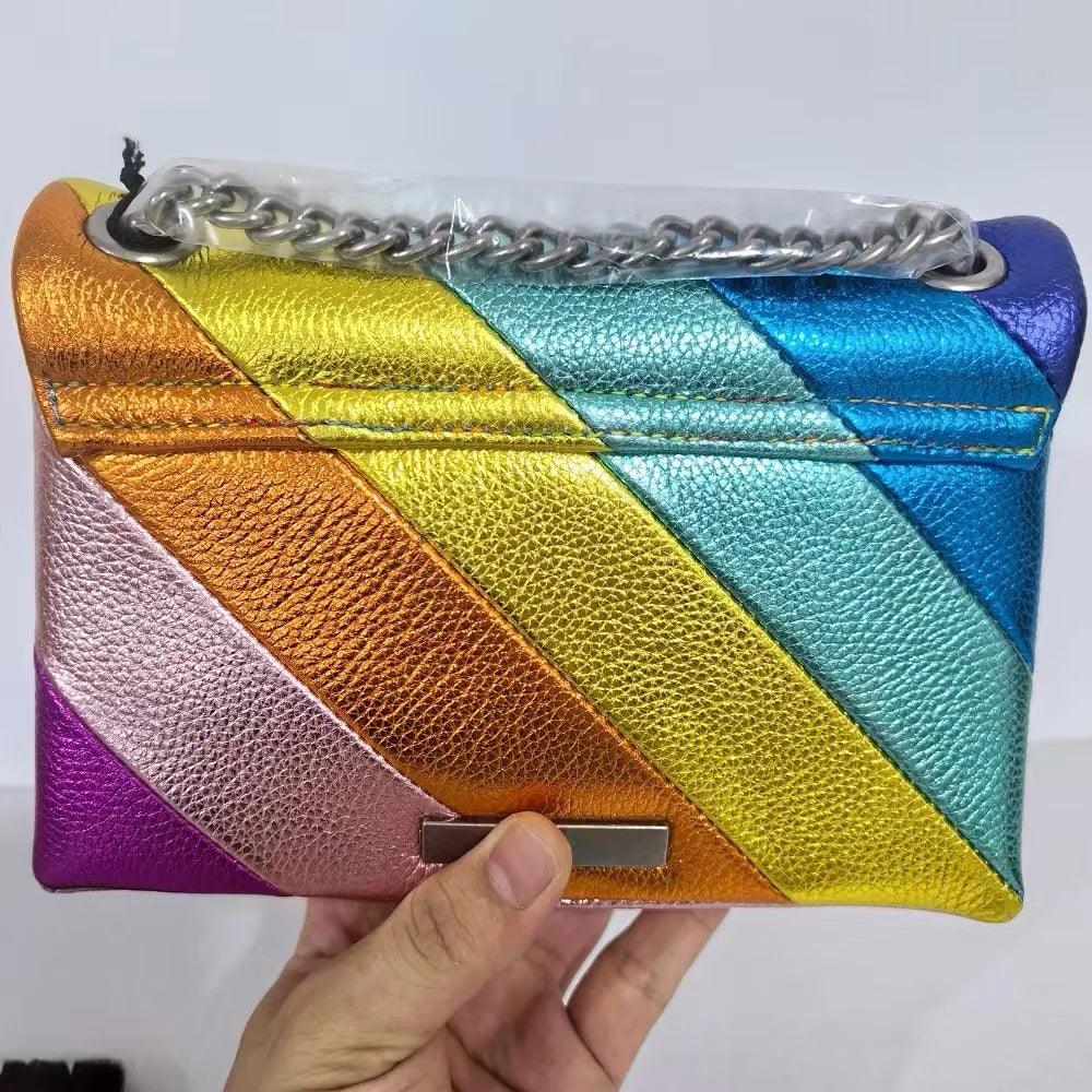 Rainbow Shoulder Luxury Design Handbag Patchwork Fashion Women Flap Bag Shopping Tote Purse Messenger Bags - So Real Fashion