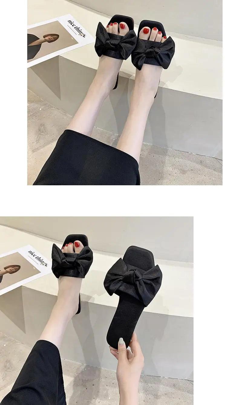 Luxury Women Peep Toe Bedroom Home Sandals Satin Bride Bridesmaid Wedding Shoes New Wedding Slippers With Silk Big Bow - So Real Fashion