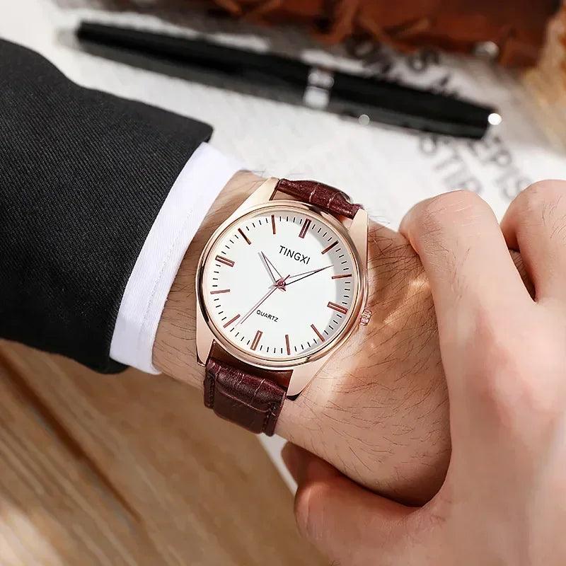 Business Simple Men's Watch Leather Bracelet Alloy Dial Multicolor Quartz Wristwatch Student Large Dial Watch relogios masculino - So Real Fashion