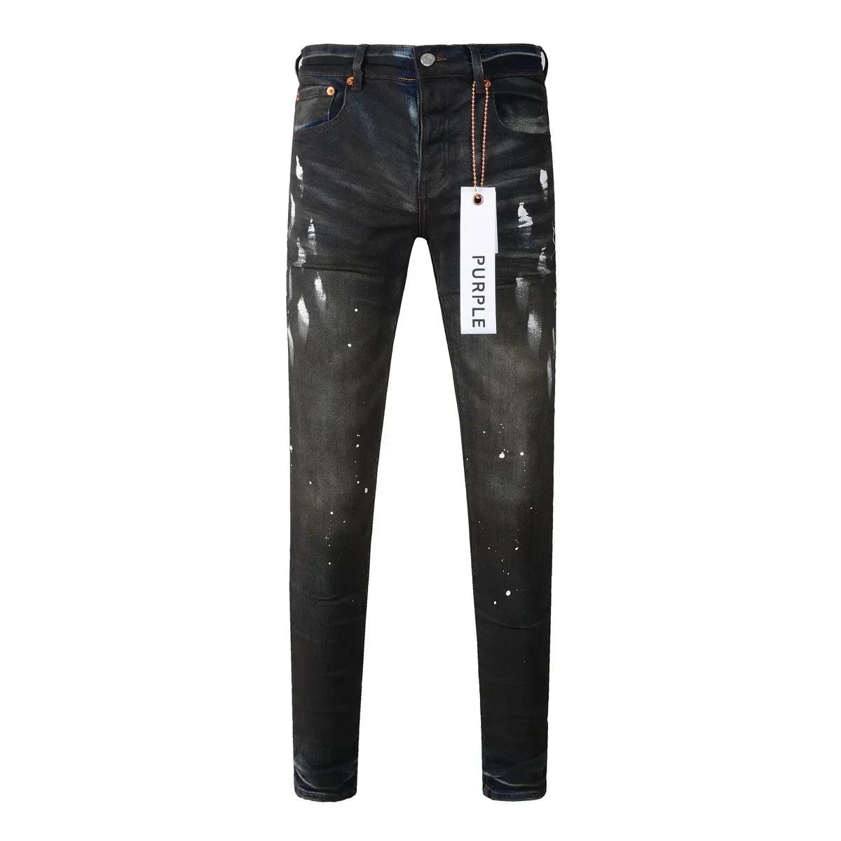 Purple Jeans American High Street Distressed Black Paint 2024 New Fashion Trend High Quality Jeans - So Real Fashion