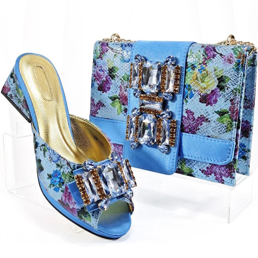 Latest Design High Heels Shoes And Bag Set Hot Selling Fashion PU With Rhinestone Shoes And Bag Set For Party On Sale - So Real Fashion