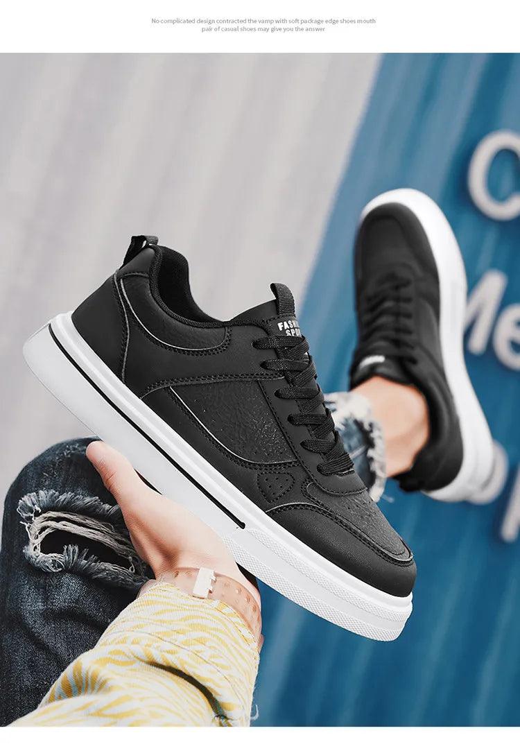 Classic Black Men Skate Shoes Comfy Breathable Leather Men's Skateboard Shoes Low Top Flat Sneakers For Men Zapatillas De Skate - So Real Fashion