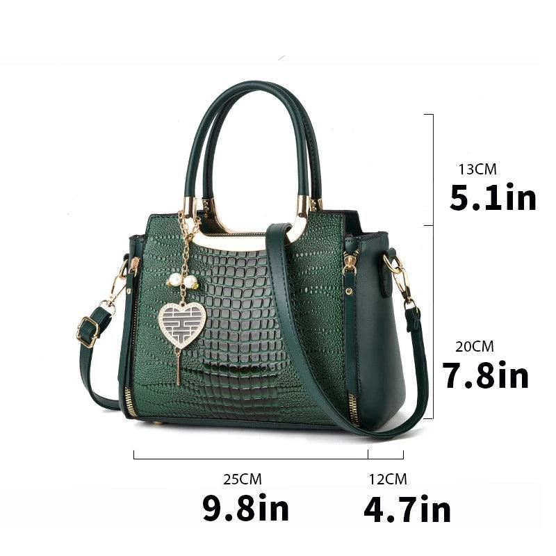 Glossy Crocodile Pattern Handbag, Women's Top Handle Satchel Purse, Fashion Crossbody Bag With Tassel Pendant - So Real Fashion