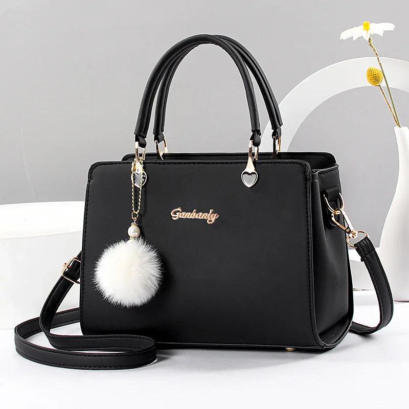 Stylish casual women's handbag, commuter shoulder bag crossbody bag, small hair ball pendant decoration - So Real Fashion