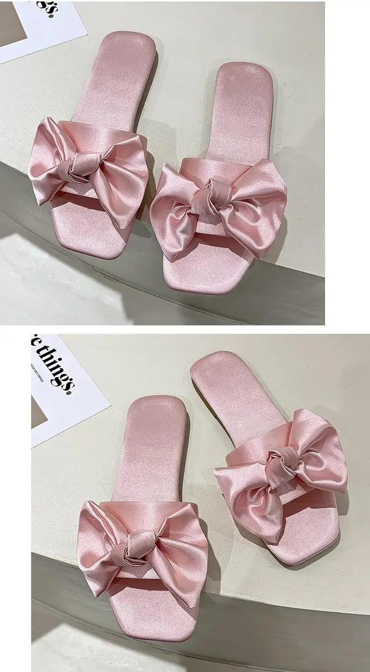 Luxury Women Peep Toe Bedroom Home Sandals Satin Bride Bridesmaid Wedding Shoes New Wedding Slippers With Silk Big Bow - So Real Fashion