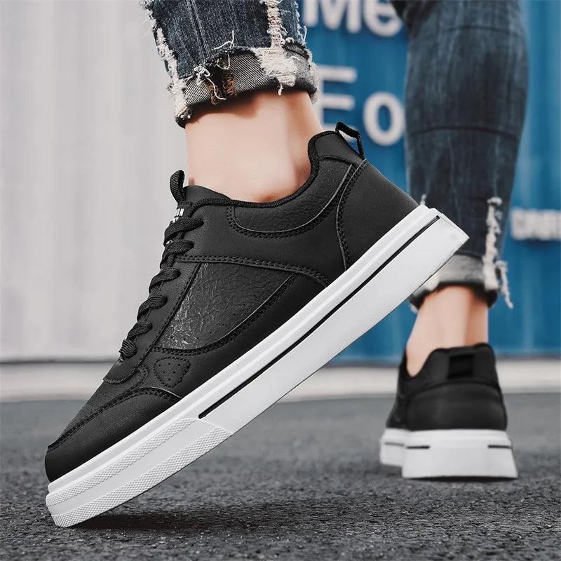 Classic Black Men Skate Shoes Comfy Breathable Leather Men's Skateboard Shoes Low Top Flat Sneakers For Men Zapatillas De Skate - So Real Fashion