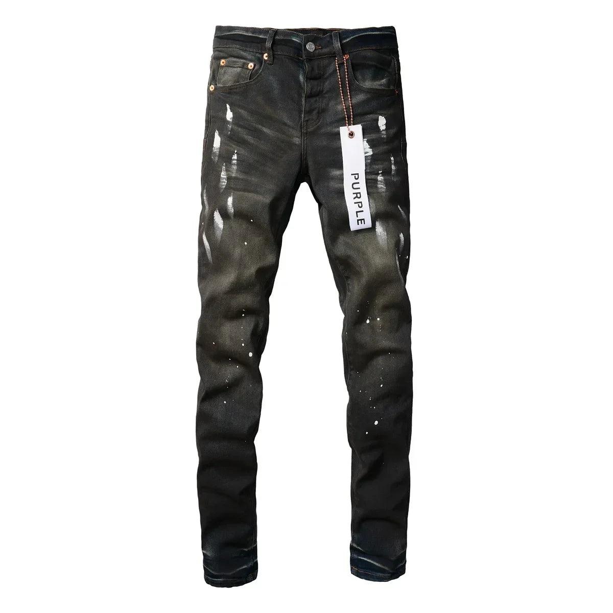 Purple Jeans American High Street Distressed Black Paint 2024 New Fashion Trend High Quality Jeans - So Real Fashion