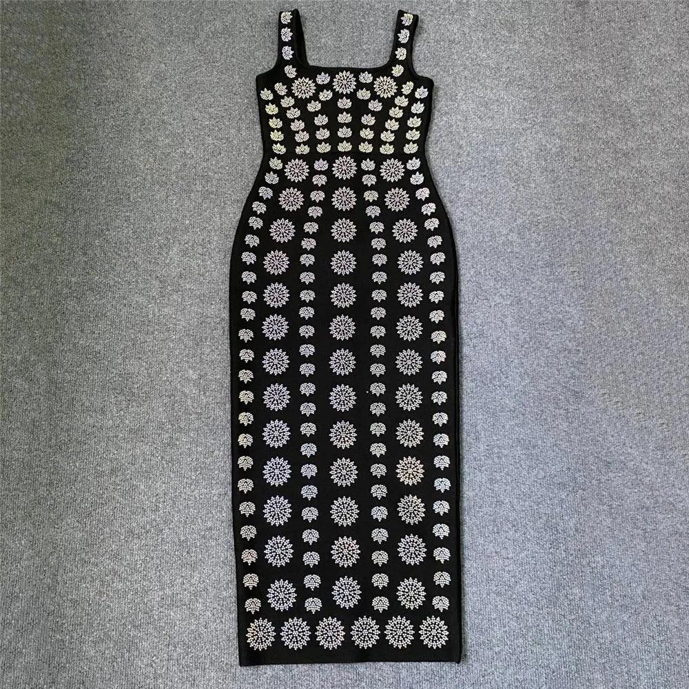 New Sexy Beading Spaghetti Strap Dress Women Sleeveless Bodycon Clothes Club Party Elegant Bandage Dresses - So Real Fashion