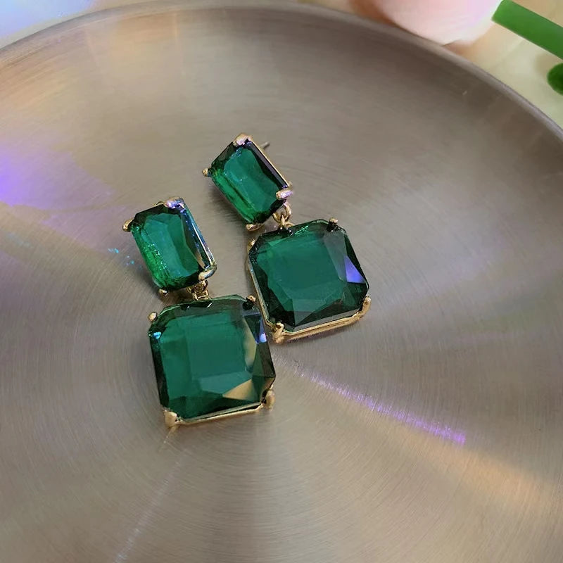 Vintage Jewelry for Women Square Green Crystal Zircon Dangle Earrings for Women Wedding Engagement Earring Valentines Day Gift - So Real Fashion