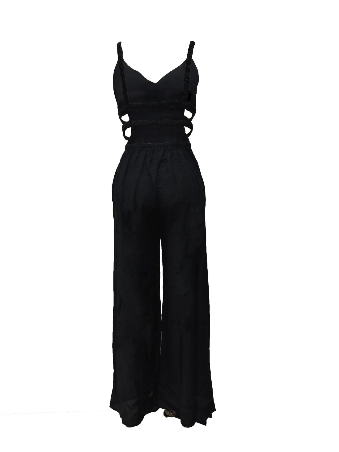 Women Sleeveless Strap V-neck Backless Wide Leg Long Jumpsuits 2025 Summer Beach Night Club Street Sexy Outfit Rompers - So Real Fashion