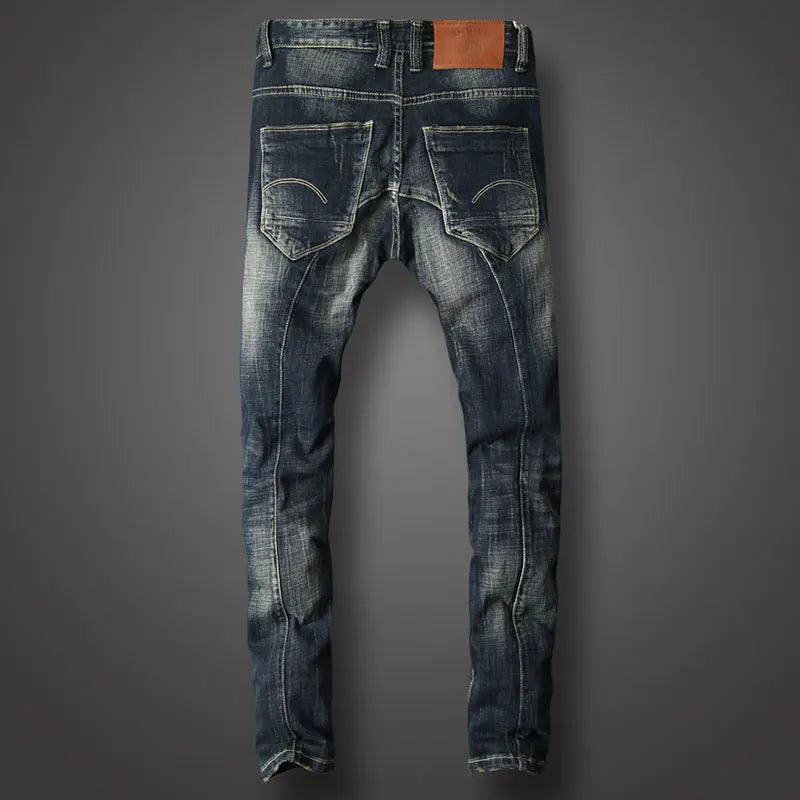 Fashion Streetwear Men Jeans Retro Black Blue Stretch Slim Fit Ripped Jeans Men Spliced Designer Hip Hop Vintage Denim Pants - So Real Fashion