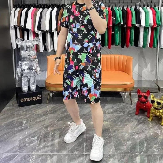 2024 Summer Street Men's Daily Casual Fashion Loose Comfortable Short Sleeve Outdoor Trend Shorts GD Fashion Stripe Print Y2KSummer Explosion Personalized Casual Suit Shorts 3D Printing 2024 European Summer New Men Handsome Trendy Breathable - So Real Fashion