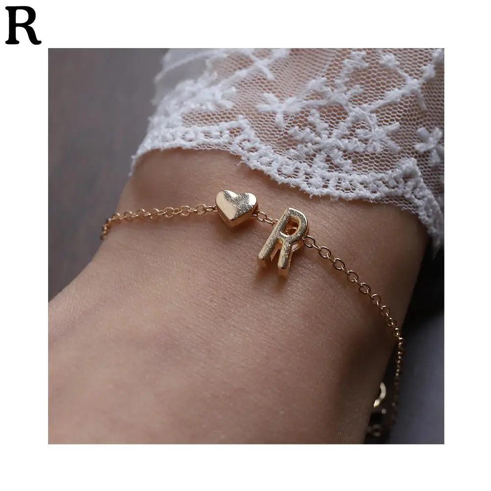 English Initial Letter Bracelets For Lovers Women Men DIY Personalized Name Alloy Heart-shaped Letters Bracelets Jewelry Gift - So Real Fashion