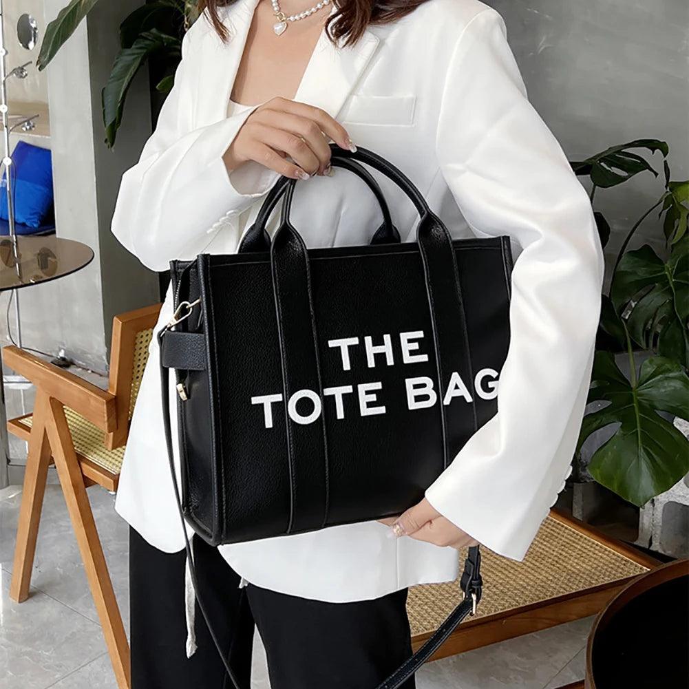 Women's Casual Tote Bag Trendy PU Leather Handbag Letter Brands Large Capacity Travel Crossbody Bag Large Capacity Shopper Purse - So Real Fashion