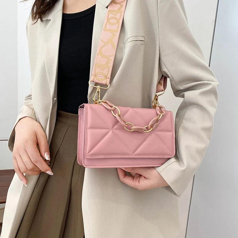 Lingge Chain Shoulder Bag Solid Color Messenger Small Square Bag - So Real Fashion