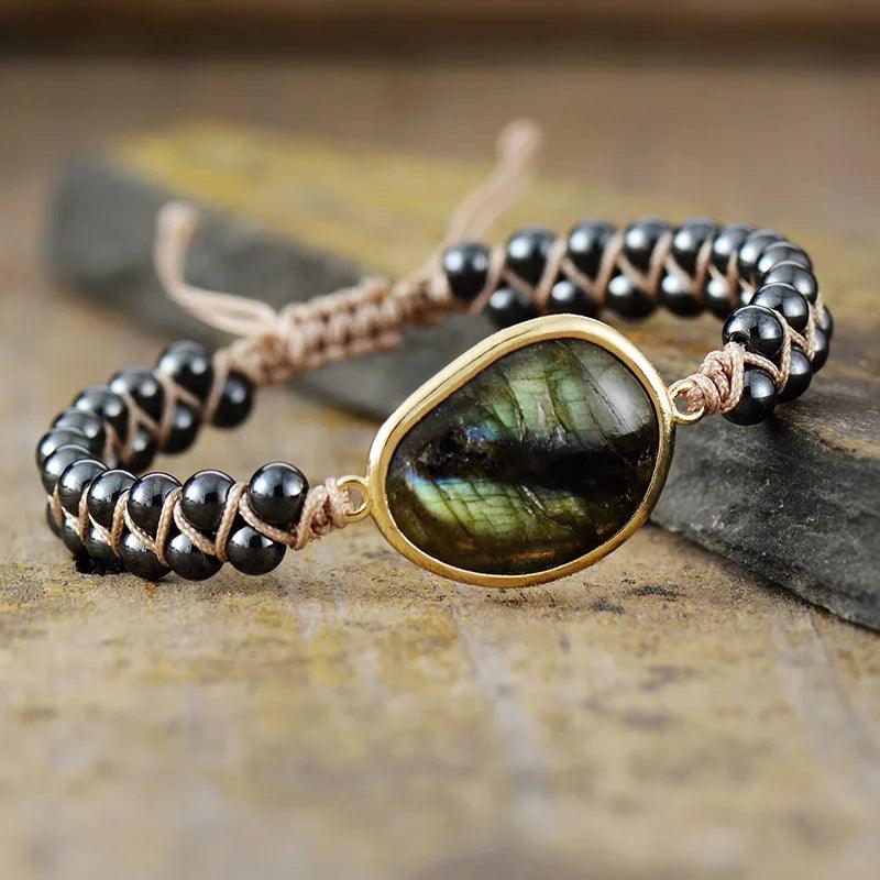 Gothic Couples Natural Stone Hematite Labradorite Beads Braided Handmade Friendship Cuff Bracelet Dropshipping Lovers Jewelry - So Real Fashion