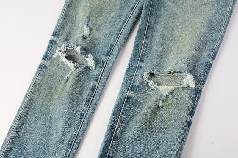 Purples Jeans Men denim pants distressed slim fitting paint brands Fashion Repair Low Rise Skinny Denim pants - So Real Fashion