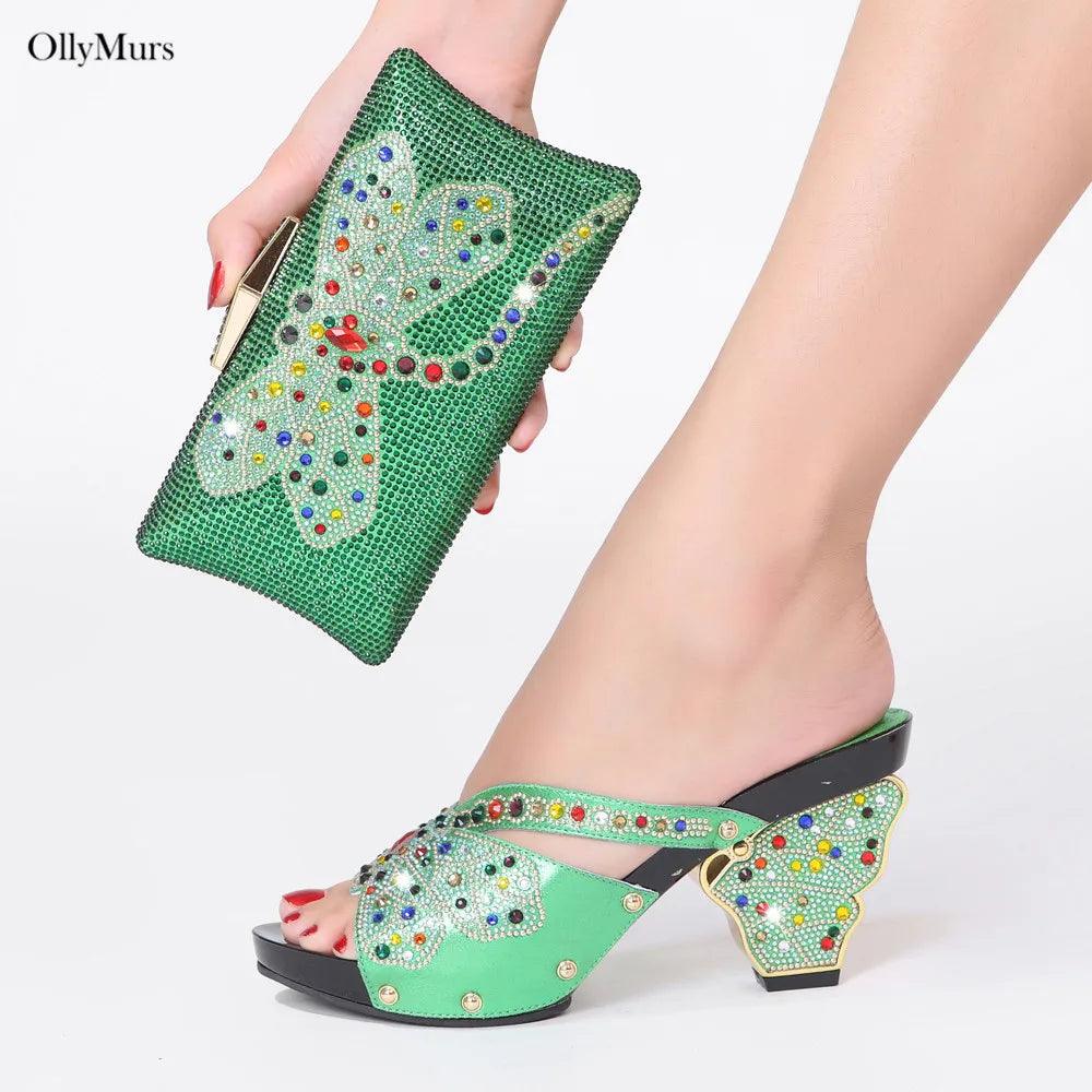 Hot Sale Newest Fashion Rhinestone Pumps Shoes And Bag Set For Party Italian Style High Heels Shoes With Matching Bag Set - So Real Fashion