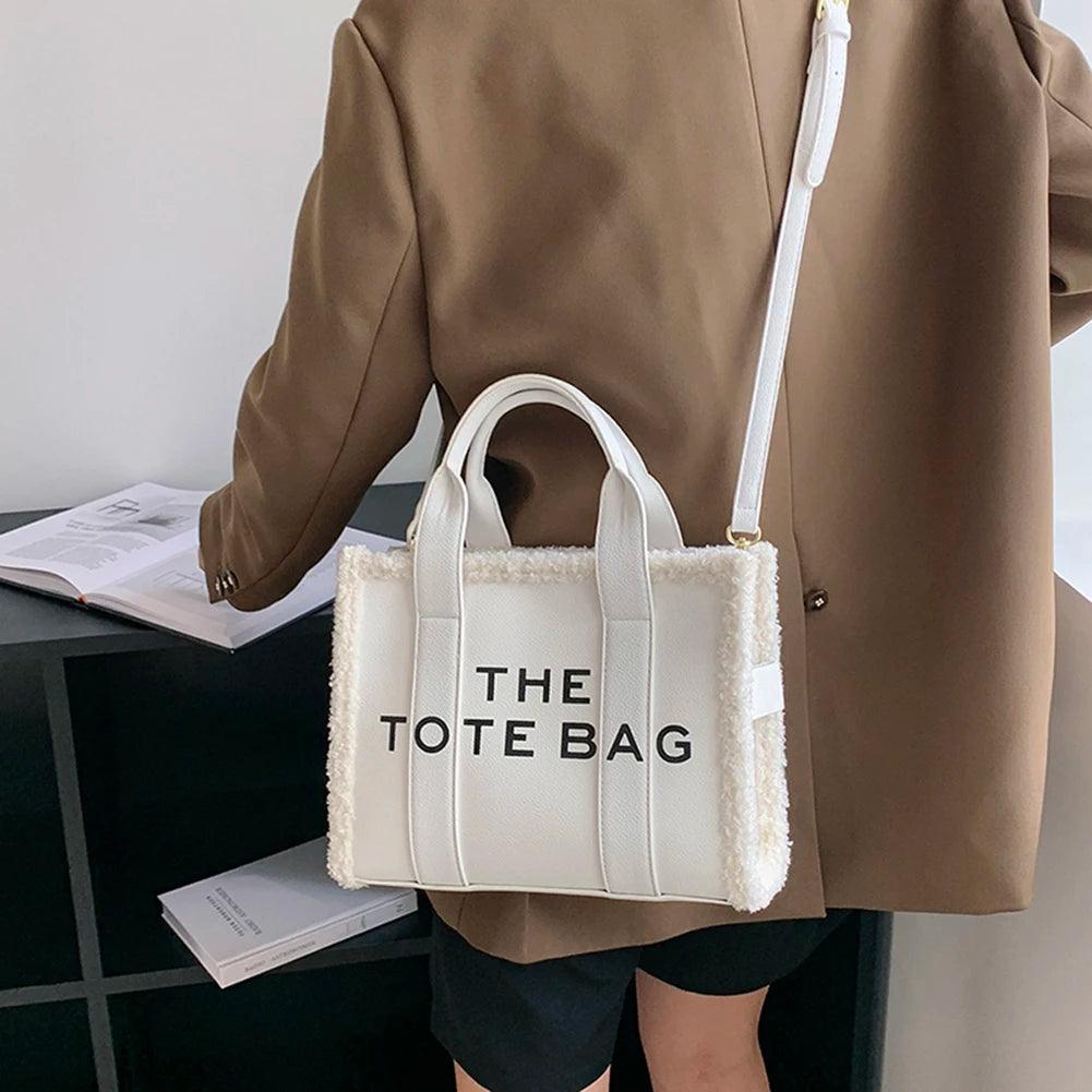 Winter Soft Lamb Wool Stitching Top-Handle Bags PU Leather Fashion Small Crossbody Bags Letter Print Ladies Square The Tote Bags - So Real Fashion