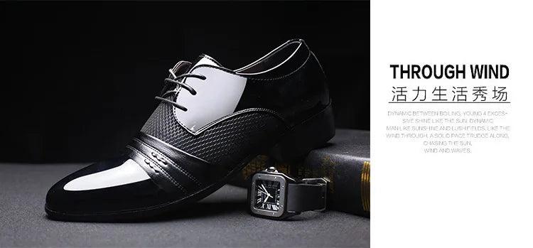 New British Men's Leather Shoes Classic Man Loafers Pointed Toe Formal Wedding Shoes Male Dress Shoes Lace Up Moccasins - So Real Fashion