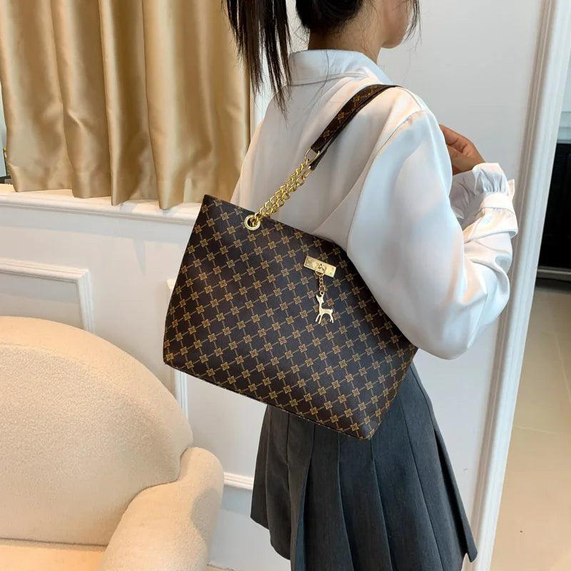 New Presbyopia Handbag Texture Soft Leather Large Capacity Tote Women Bag With Hanging Accessories Shoulder Bag - So Real Fashion