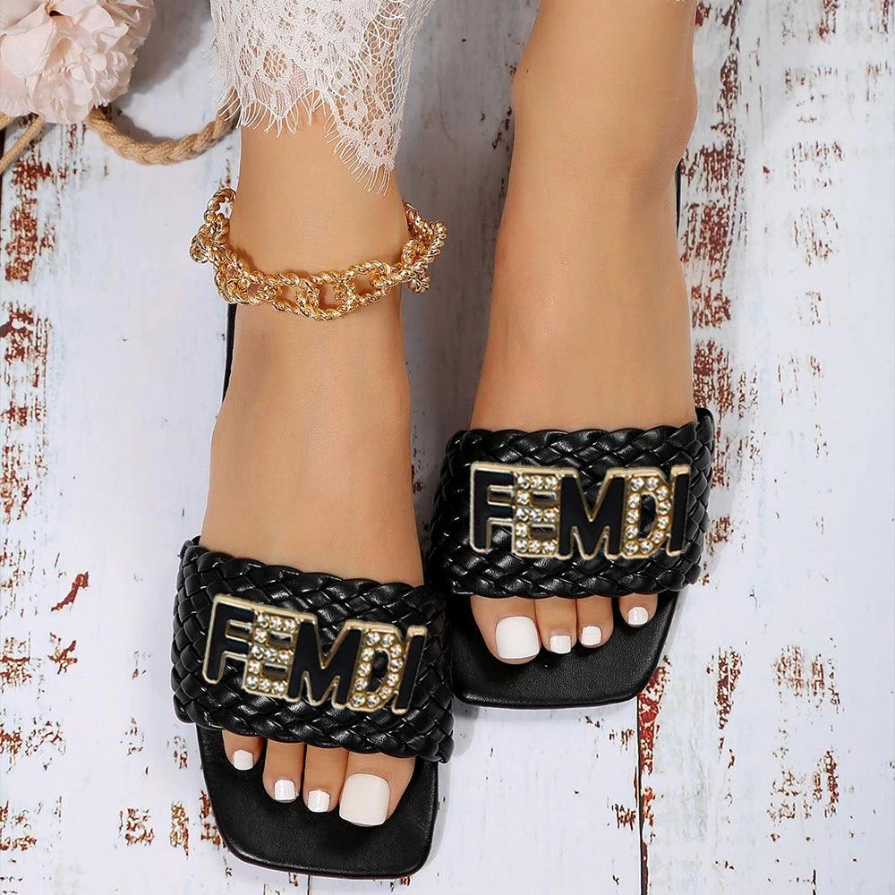 Women Luxury Decor Weave Design Flat Sandals Fashion Vacation Casual Open-toe Slides Party Sexy Elegant Office-Ladies New Shoes - So Real Fashion