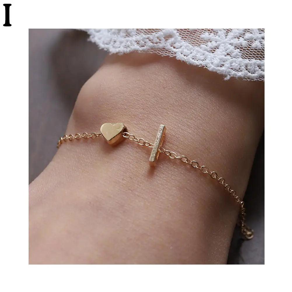 English Initial Letter Bracelets For Lovers Women Men DIY Personalized Name Alloy Heart-shaped Letters Bracelets Jewelry Gift - So Real Fashion