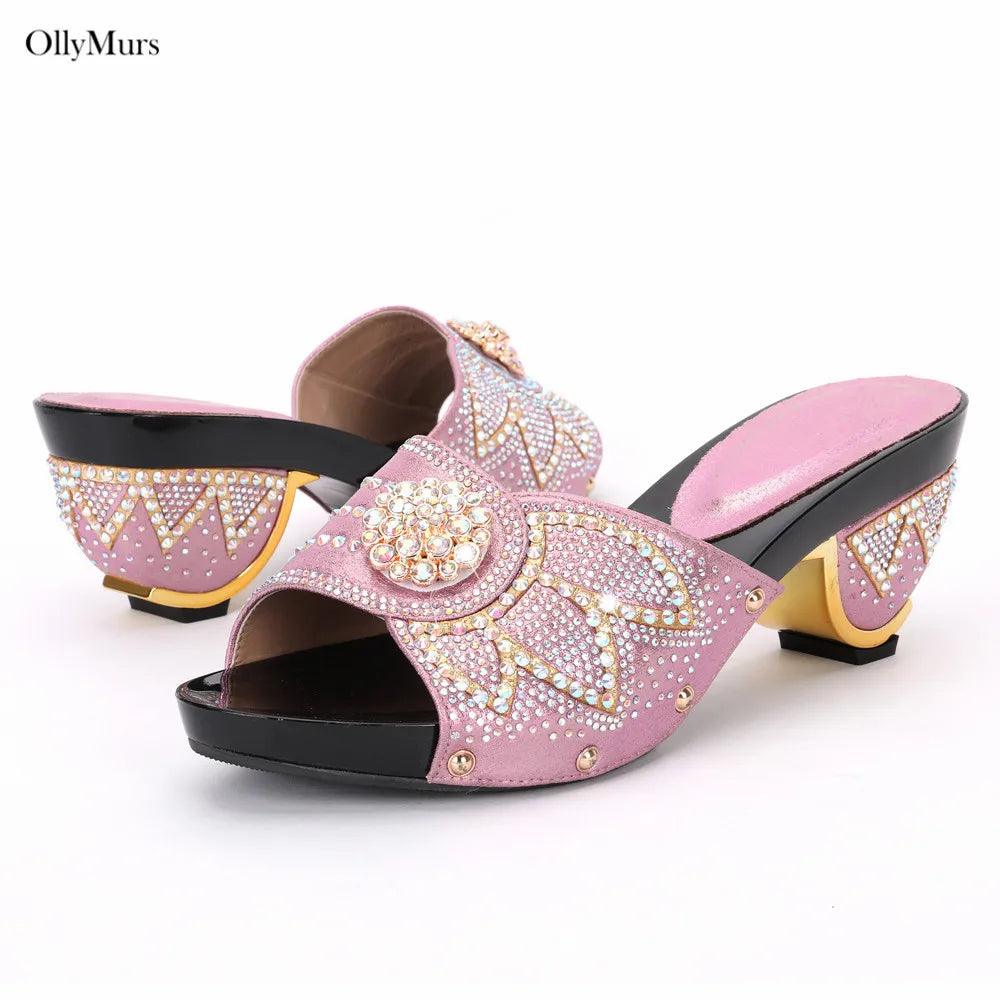 High Quality Italian Rhinestone Purple Color Shoes And Bags Set Fashion Slipper Pumps Woman Shoes And Bag To Match Set For Party - So Real Fashion