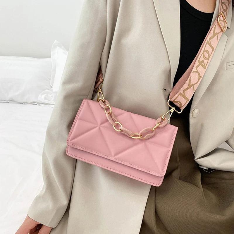 Lingge Chain Shoulder Bag Solid Color Messenger Small Square Bag - So Real Fashion