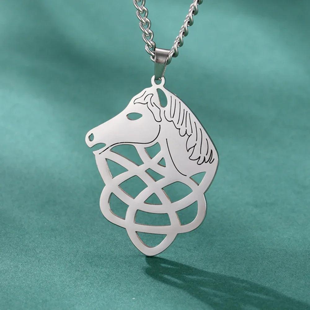 My Shape Horse Head Celtic Knot Pendant Necklaces Stainless Steel Witch Irish Knots Horsehead Animal Chain Lucky Amulet Jewelry - So Real Fashion