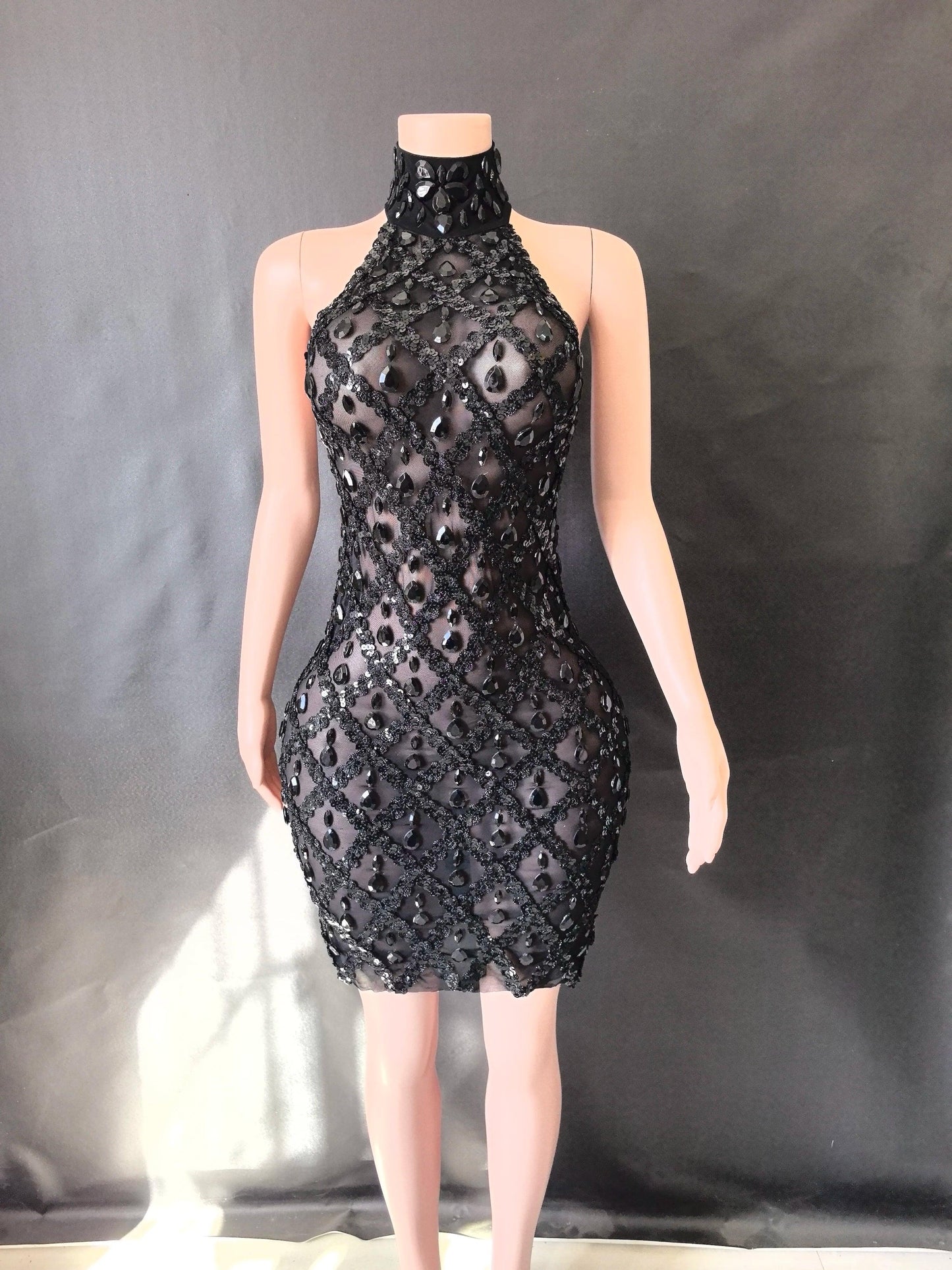 Women Sexy Stage Shining Rhinestone Sequins Dress Evening Prom Birthday Dress Transparent Performance Singer Club Host Dress 7G - So Real Fashion