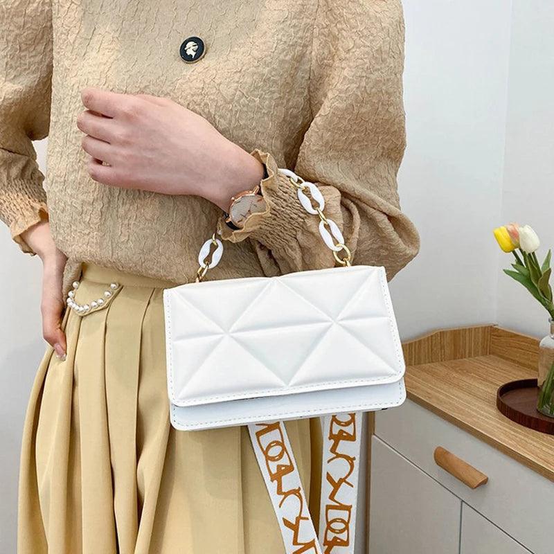 Lingge Chain Shoulder Bag Solid Color Messenger Small Square Bag - So Real Fashion