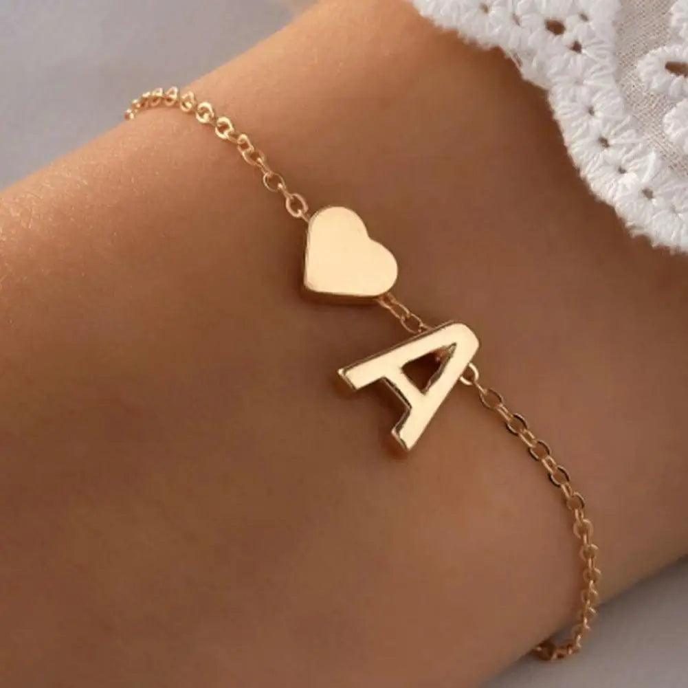 English Initial Letter Bracelets For Lovers Women Men DIY Personalized Name Alloy Heart-shaped Letters Bracelets Jewelry Gift - So Real Fashion