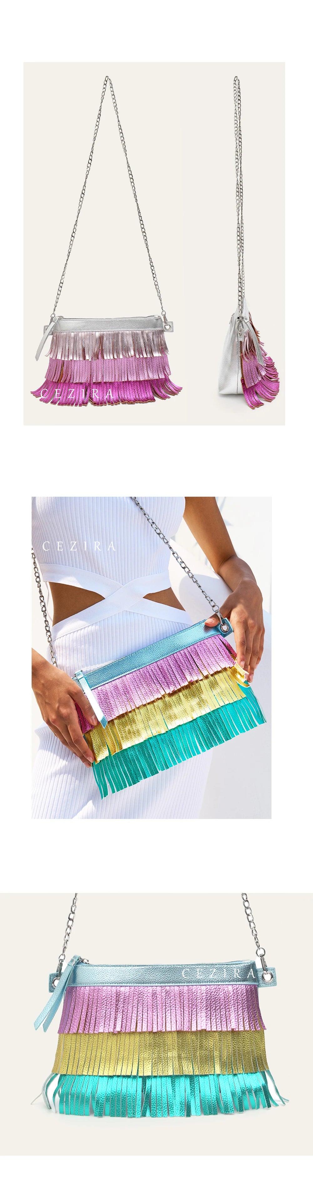 Vegan Leather Colorful Tassel Fringe Handbag Women Fashion Chic Chain Shoulder Cross body Bag - So Real Fashion